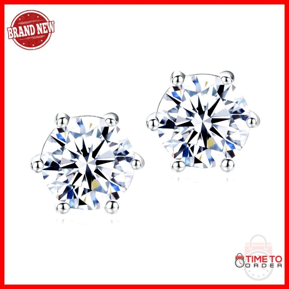 Sterling Silver Cubic Zirconia Stud Earrings, 6.5mm Round Birthstone Jewelry